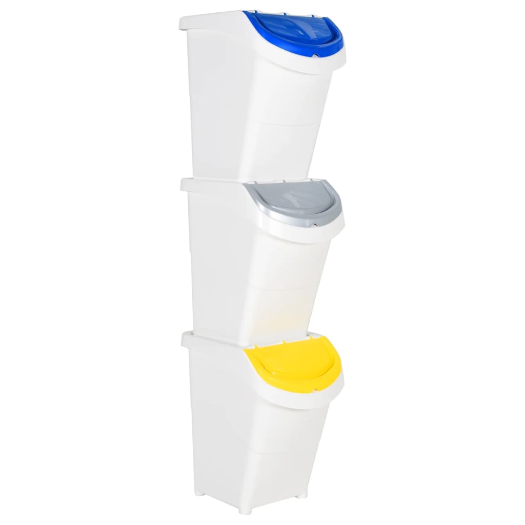 VidaXL Poubelles avec couvercles empilables 3 pcs PP 120 L blanc