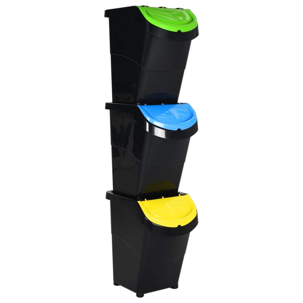 VidaXL Poubelles avec couvercles empilables 3 pcs PP 120 L noir