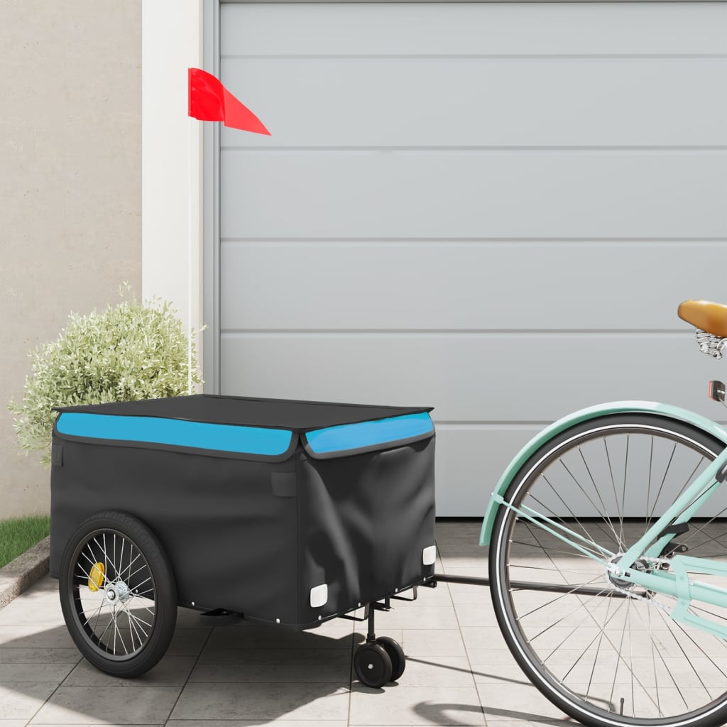 VidaXL remorque à vélo 30 kg fer noir et bleu