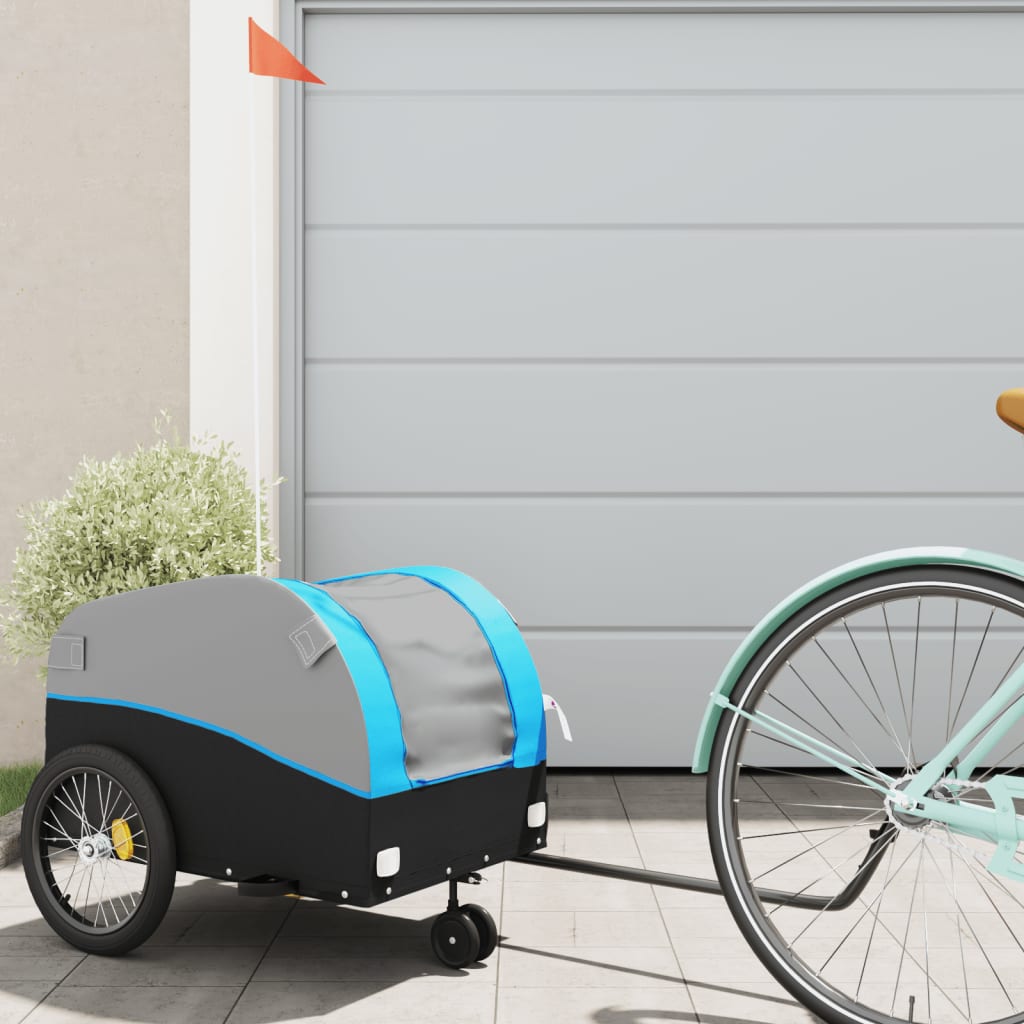 VidaXL remorque à vélo 30 kg fer noir et bleu