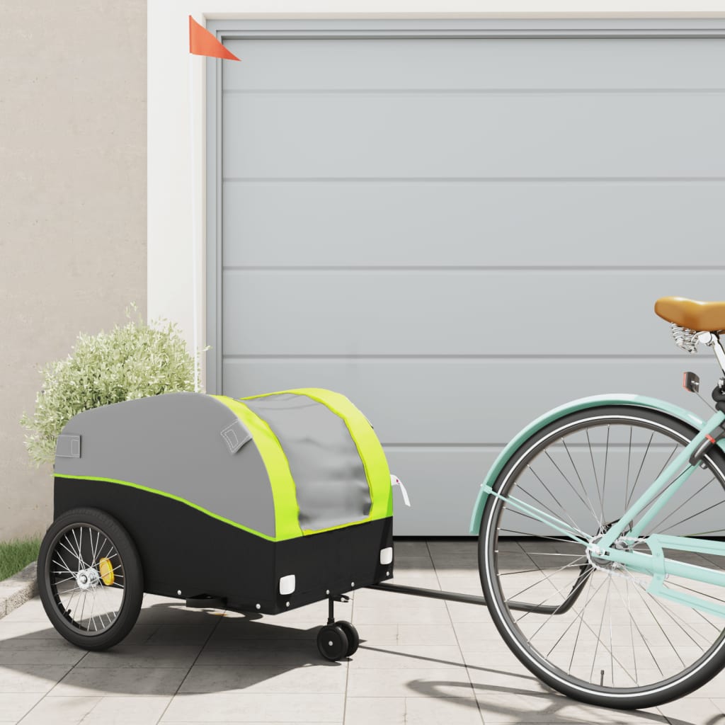 VidaXL remorque à vélo 45 kg fer noir et vert