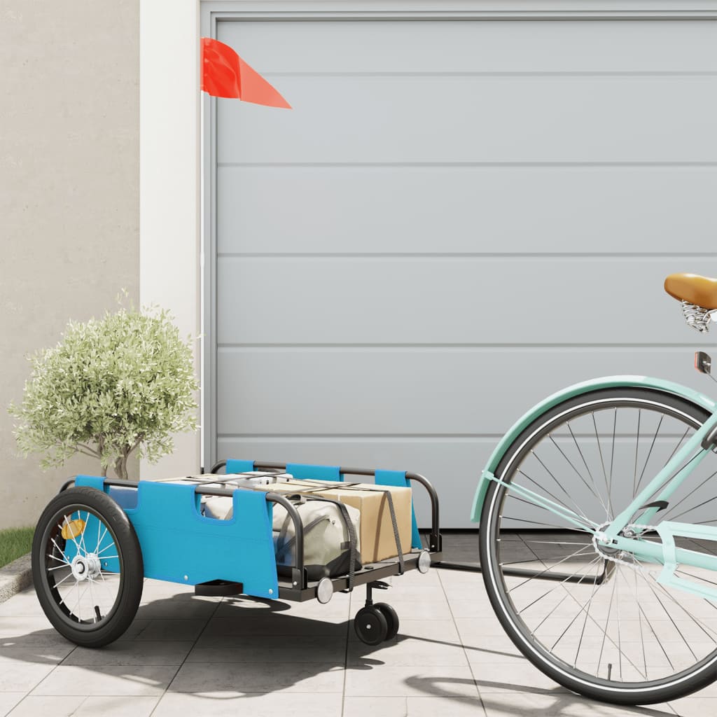 Vidaxl remorque vélo tissu oxford et fer bleu