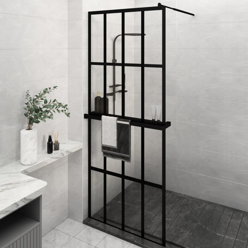 VidaXL Paroi de douche à l'italienne avec étagère 80x195 cm ESG-Verre aluminium noir