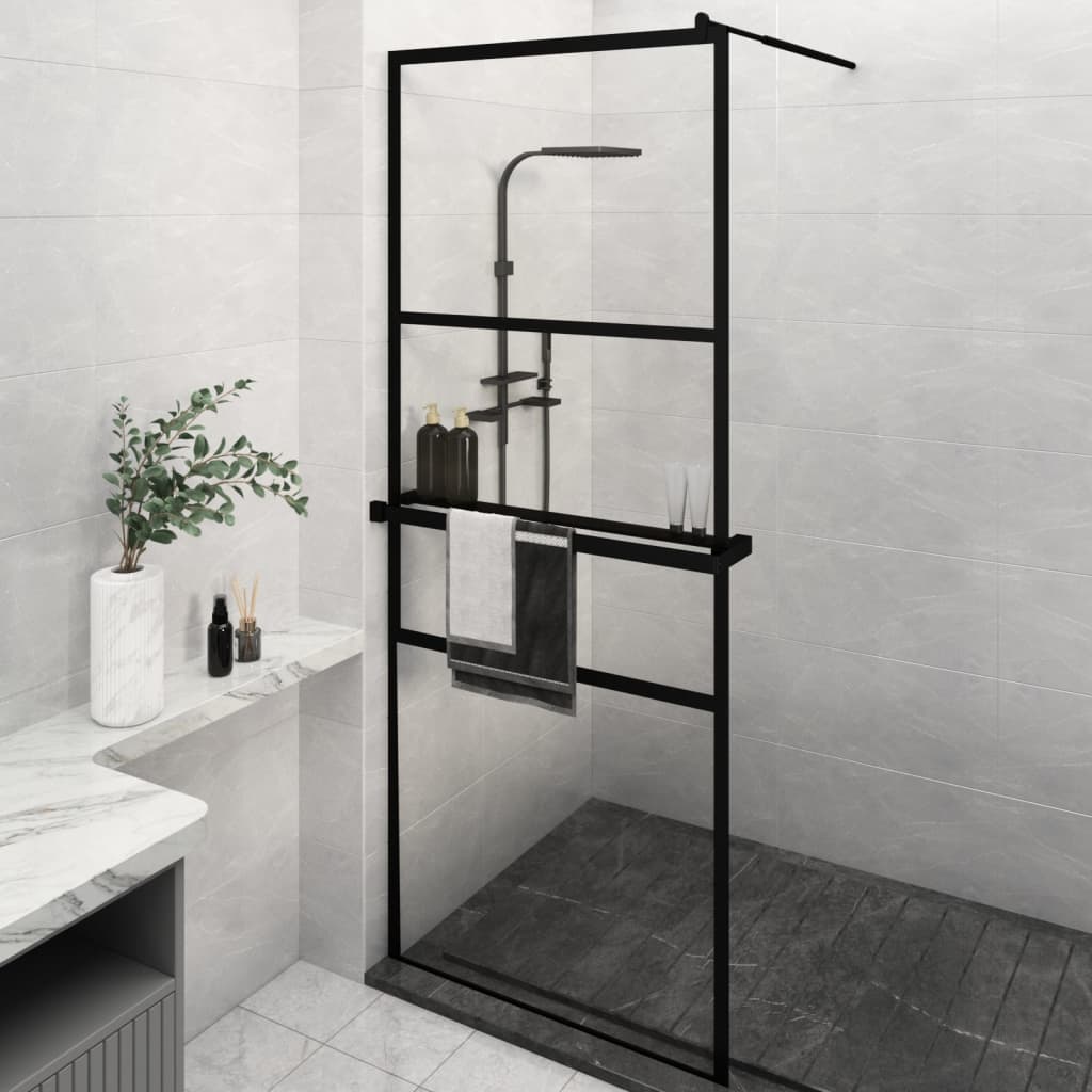 VidaXL Paroi de douche à l'italienne avec étagère 80x195 cm ESG-Verre aluminium noir