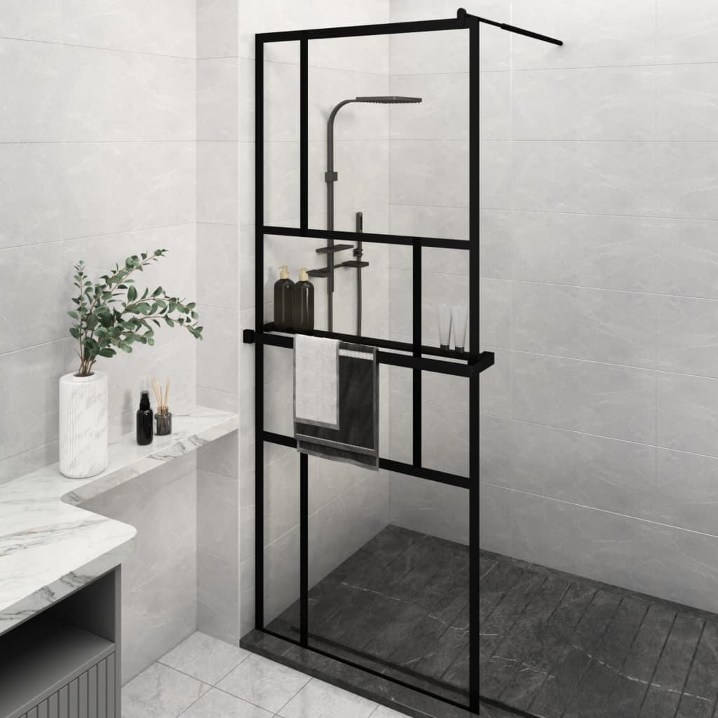 VidaXL Paroi de douche à l'italienne avec étagère 80x195 cm ESG-Verre aluminium noir