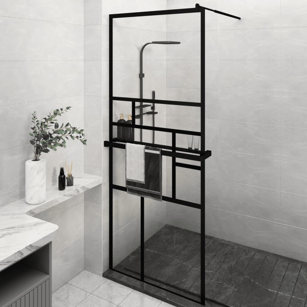VidaXL Paroi de douche à l'italienne avec étagère 80x195 cm ESG-Verre aluminium noir