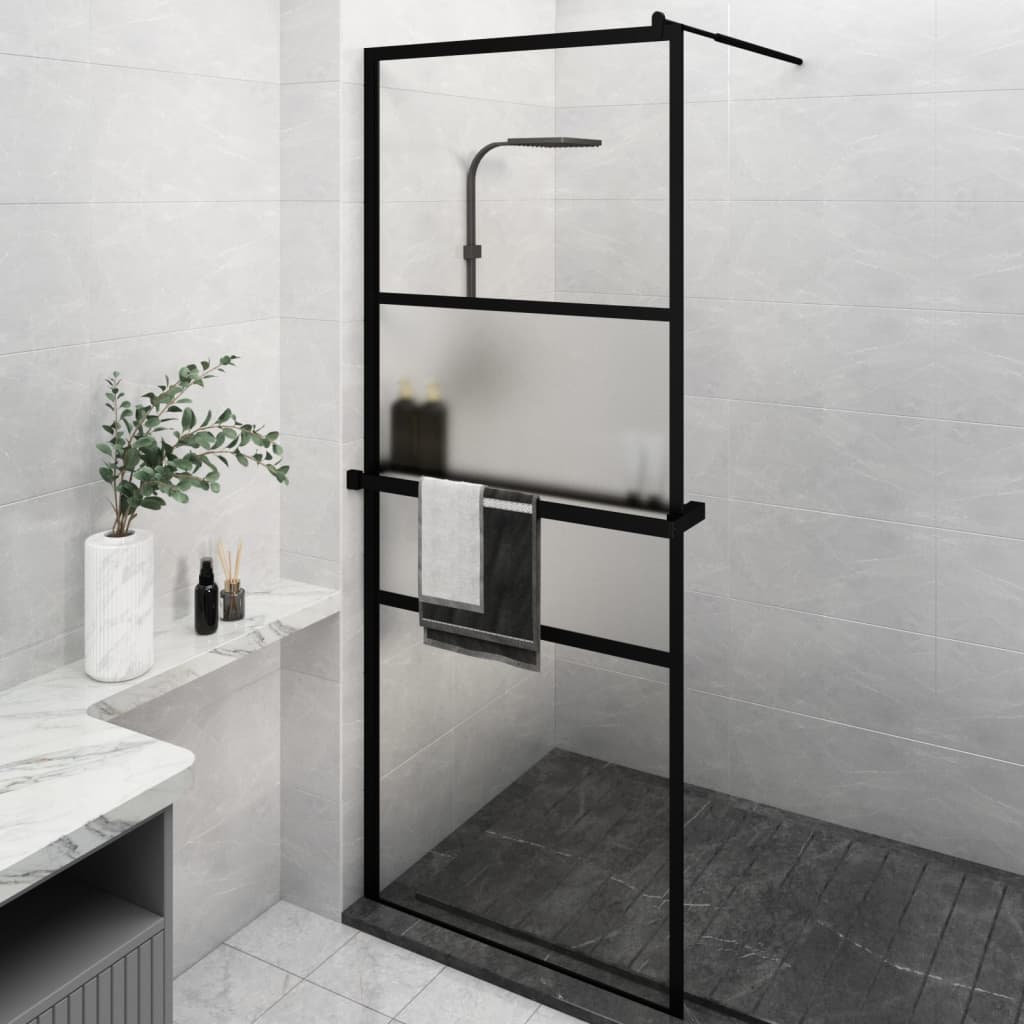 VidaXL Paroi de douche à l'italienne avec étagère 80x195 cm ESG-Verre aluminium noir