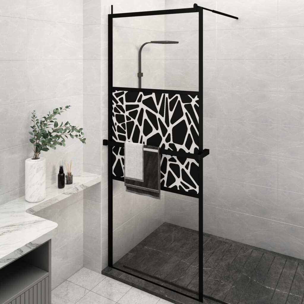 VidaXL Paroi de douche à l'italienne avec étagère 80x195 cm ESG-Verre aluminium noir
