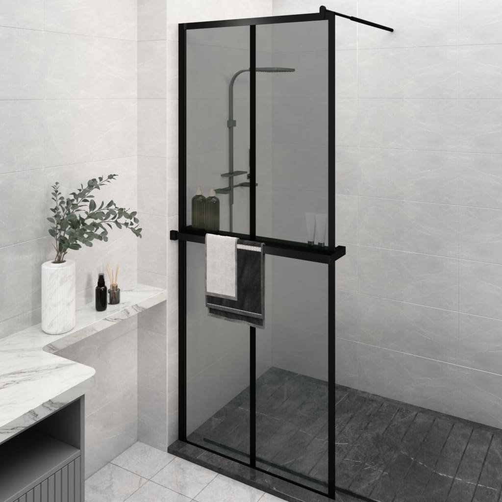 VidaXL Paroi de douche à l'italienne avec étagère 80x195 cm ESG-Verre aluminium noir