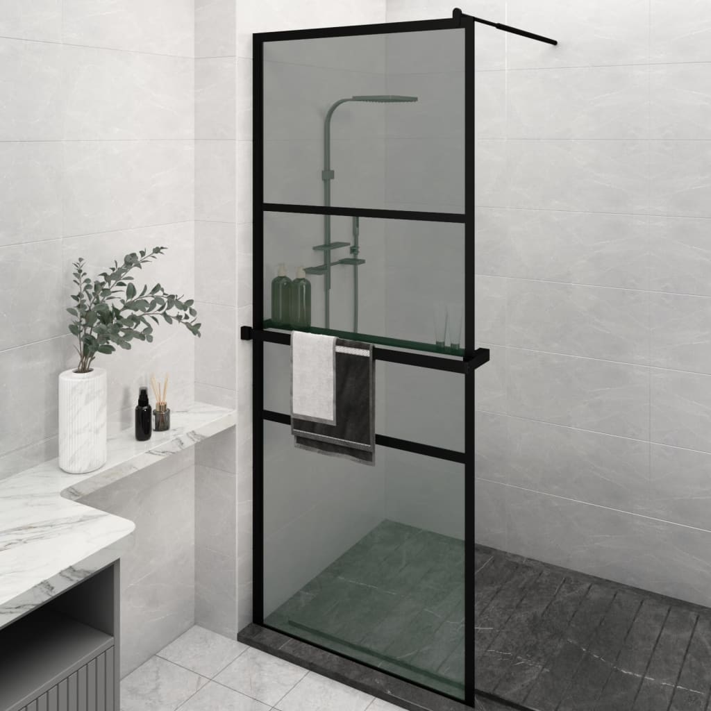 VidaXL Paroi de douche à l'italienne avec étagère 80x195 cm ESG-Verre aluminium noir