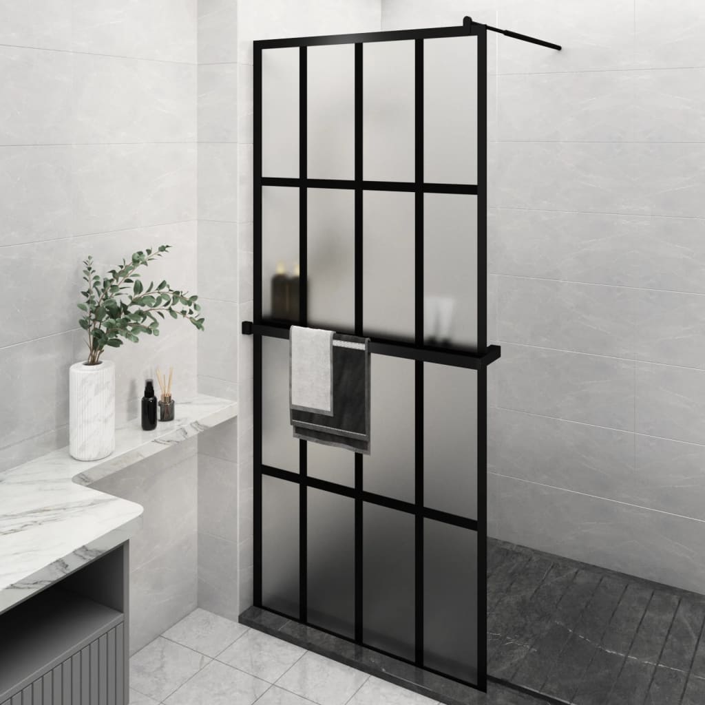 VidaXL Paroi de douche à l'italienne avec étagère 90x195 cm ESG verre aluminium noir
