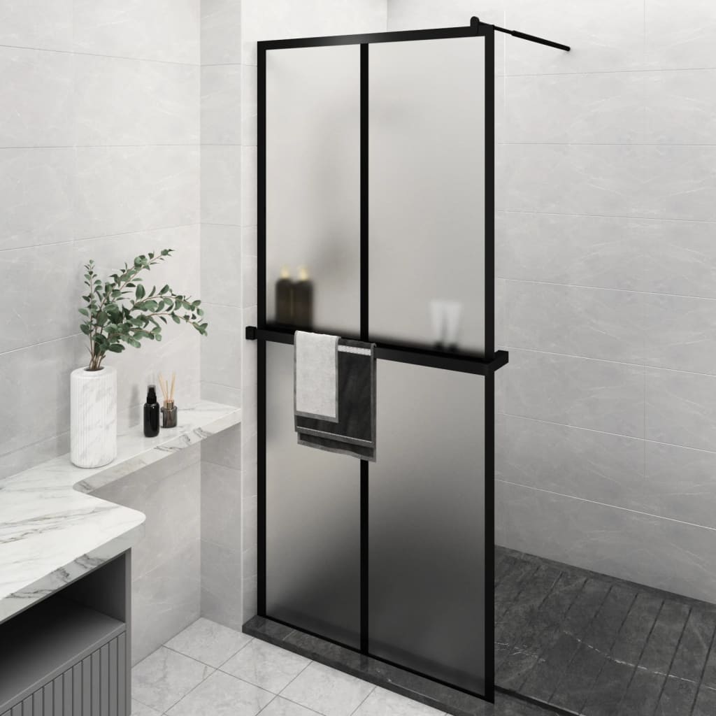 VidaXL Paroi de douche à l'italienne avec étagère 90x195 cm ESG verre aluminium noir