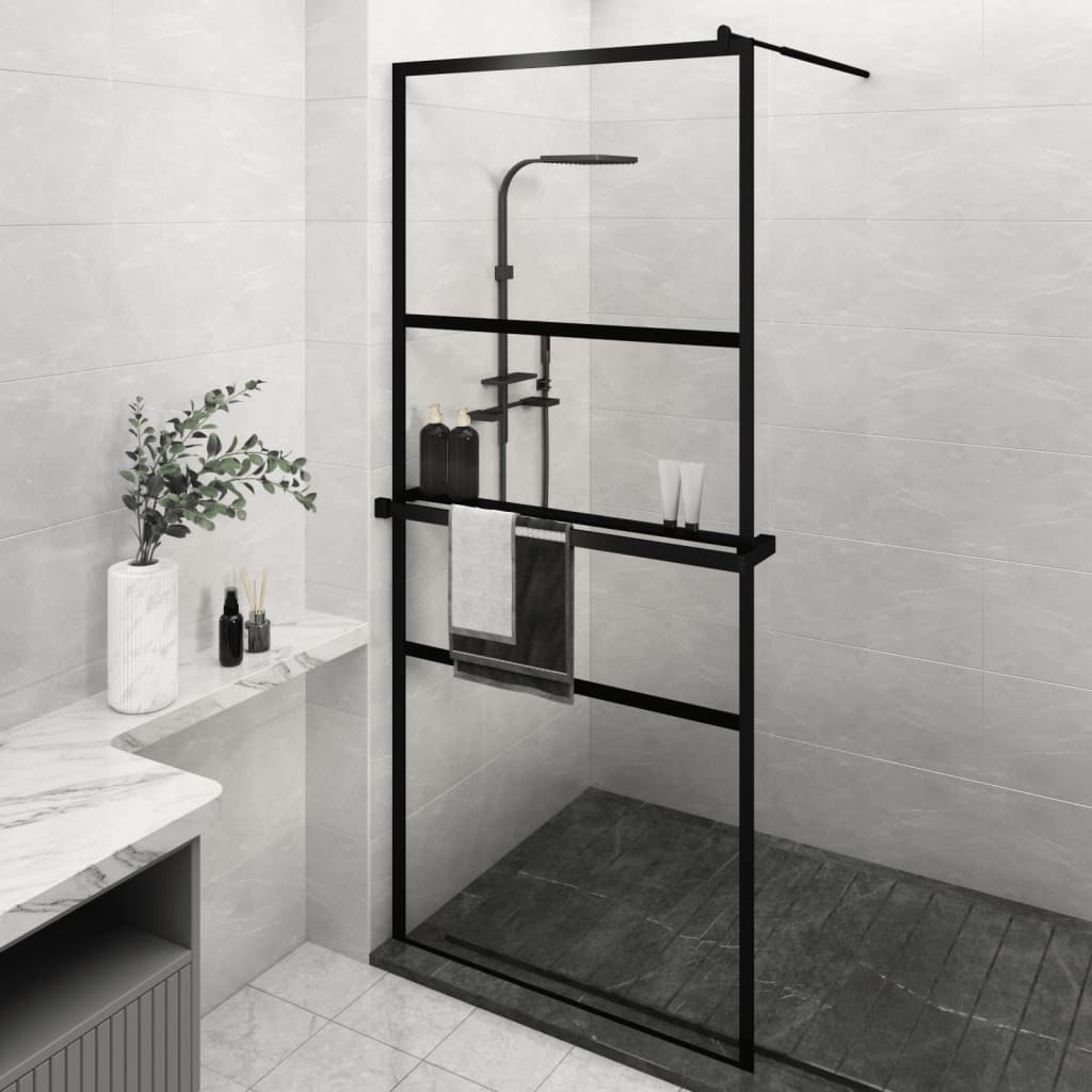 VidaXL Paroi de douche à l'italienne avec étagère 90x195 cm ESG verre aluminium noir