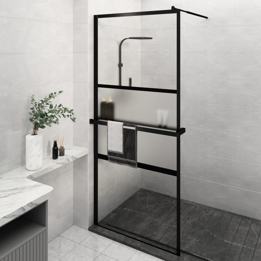 VidaXL Paroi de douche à l'italienne avec étagère 90x195 cm ESG verre aluminium noir