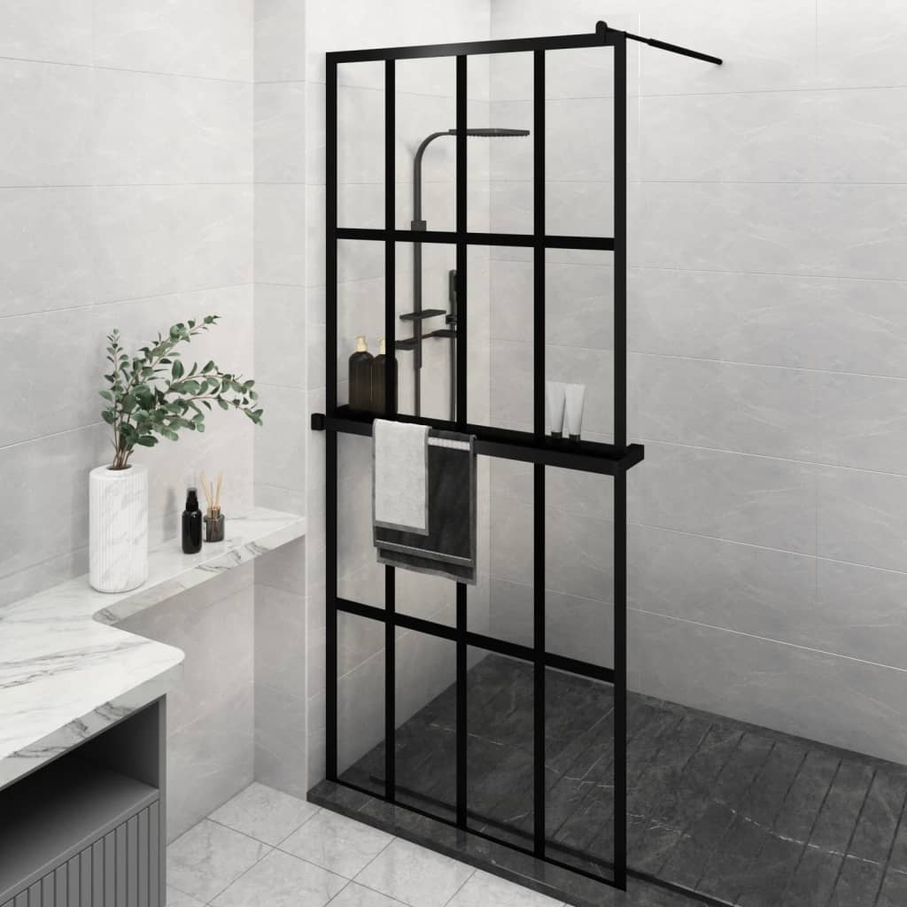 VidaXL Paroi de douche à l'italienne avec étagère 100x195 cm ESG verre aluminium noir