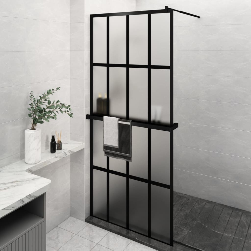 VidaXL Paroi de douche à l'italienne avec étagère 100x195 cm ESG verre aluminium noir