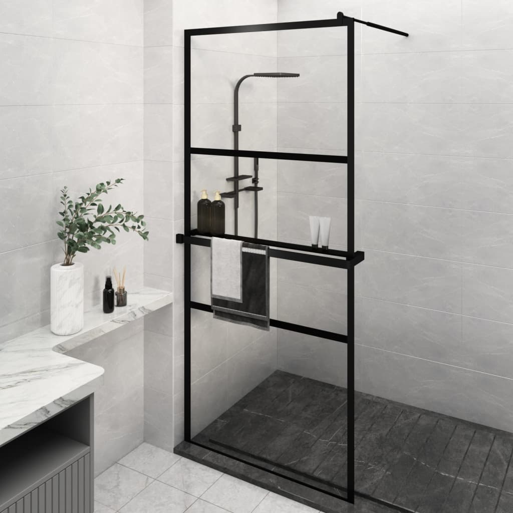 VidaXL Paroi de douche à l'italienne avec étagère 100x195 cm ESG verre aluminium noir