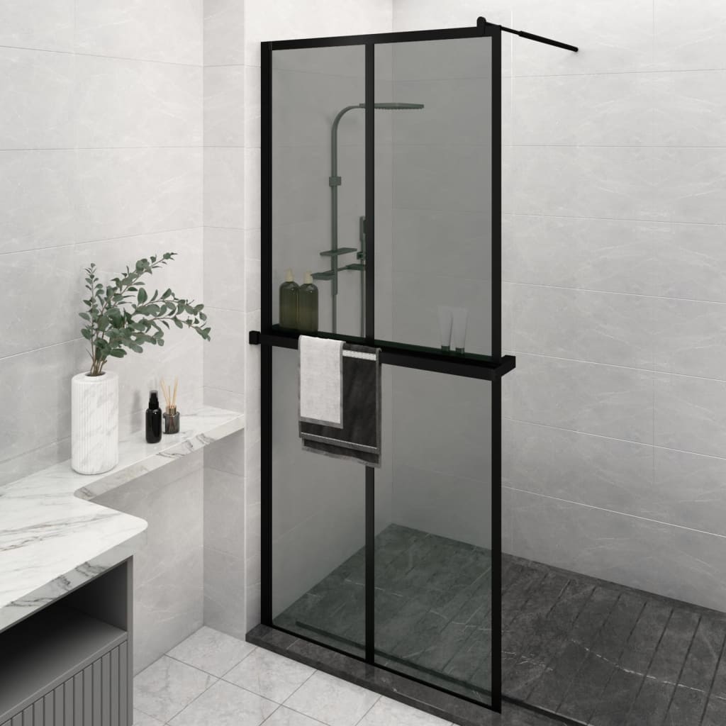 VidaXL Paroi de douche à l'italienne avec étagère 100x195 cm ESG verre aluminium noir