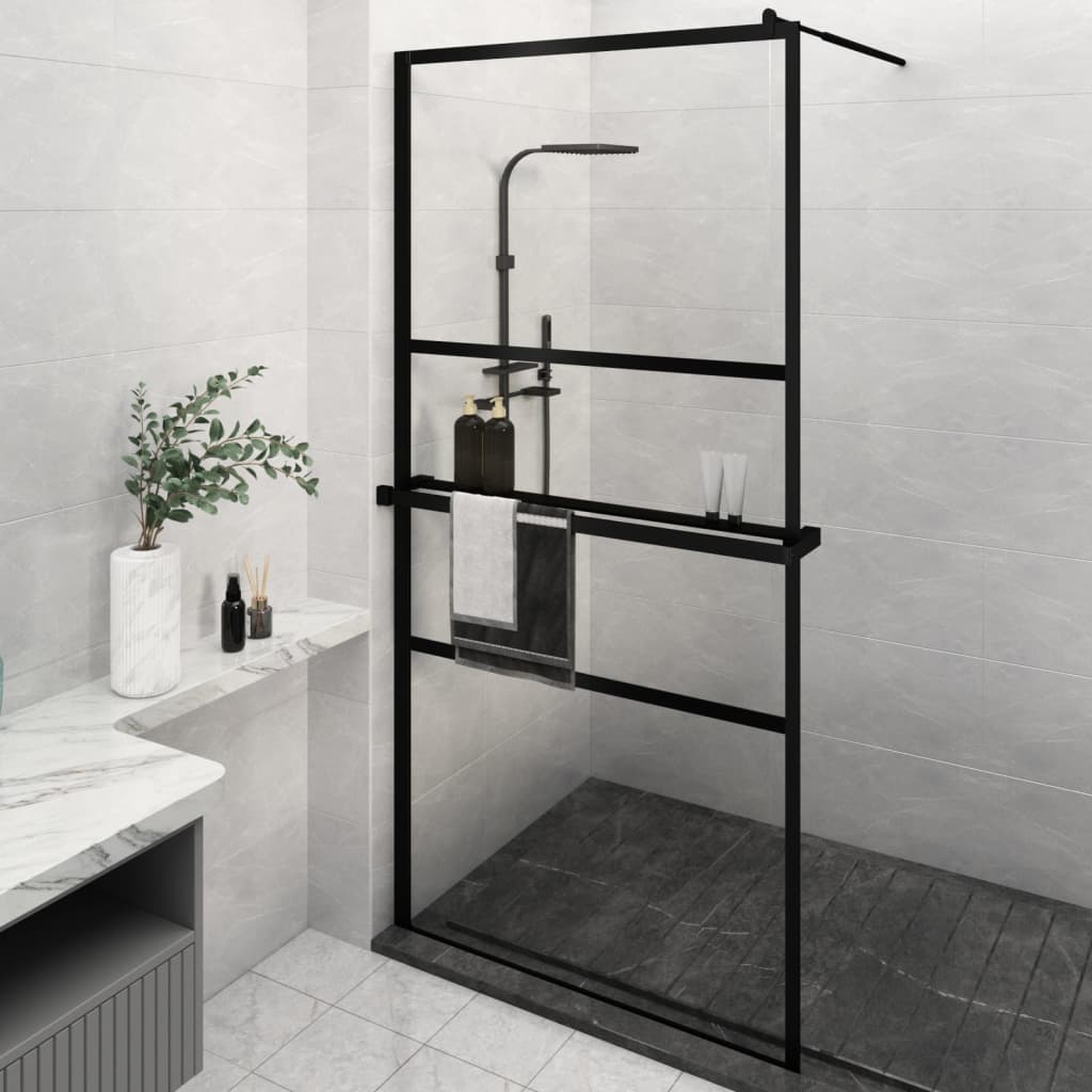 VidaXL Paroi de douche à l'italienne avec étagère 115x195 cm ESG verre aluminium noir