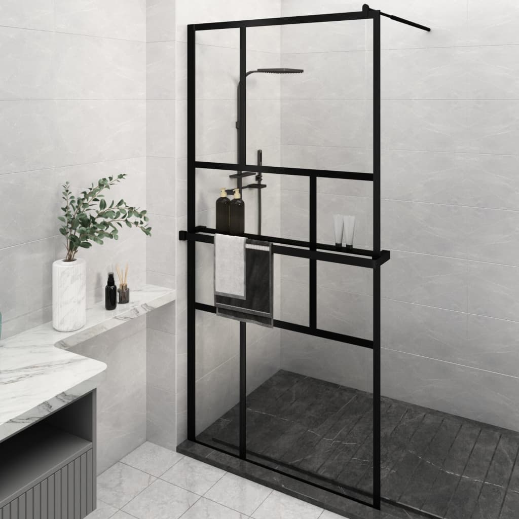 VidaXL Paroi de douche à l'italienne avec étagère 115x195 cm ESG verre aluminium noir