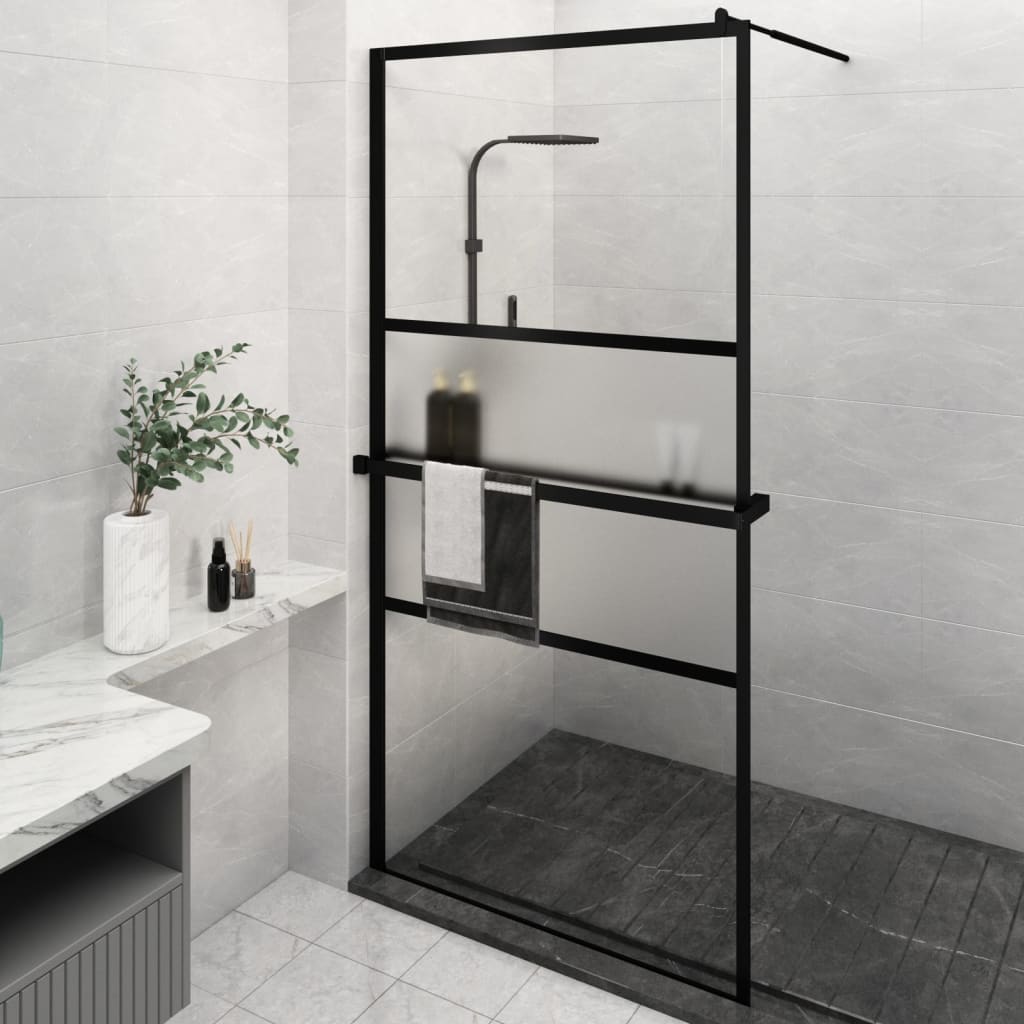 VidaXL Paroi de douche à l'italienne avec étagère 115x195 cm ESG verre aluminium noir