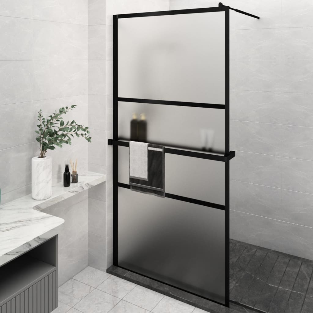 VidaXL Paroi de douche à l'italienne avec étagère 115x195 cm ESG verre aluminium noir