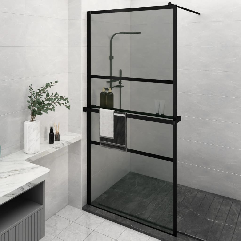 VidaXL Paroi de douche à l'italienne avec étagère 115x195 cm ESG verre aluminium noir