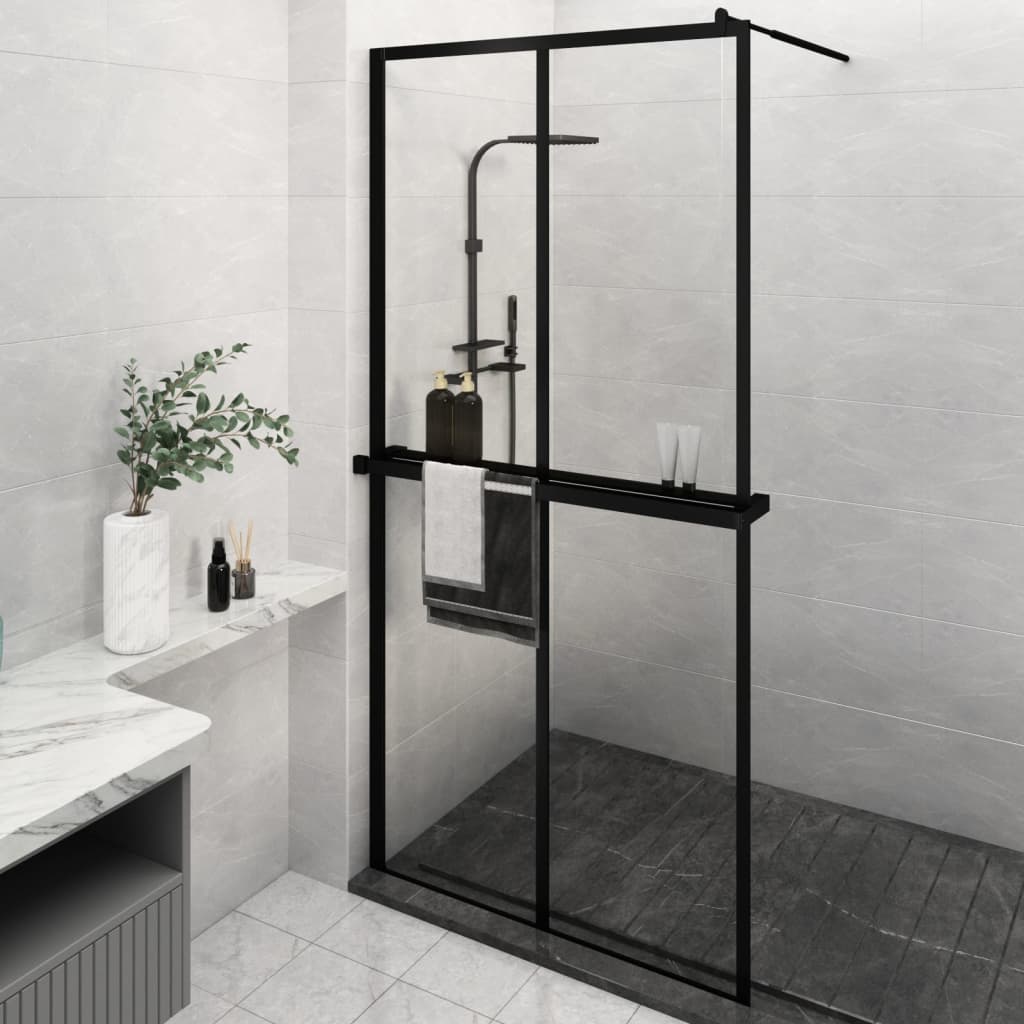VidaXL Paroi de douche à l'italienne avec étagère 118x190 cm ESG verre aluminium noir