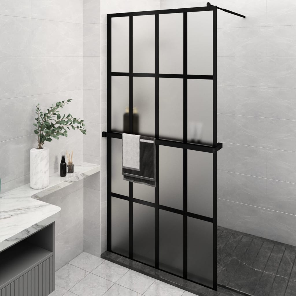 VidaXL Paroi de douche à l'italienne avec étagère 118x190 cm ESG verre aluminium noir