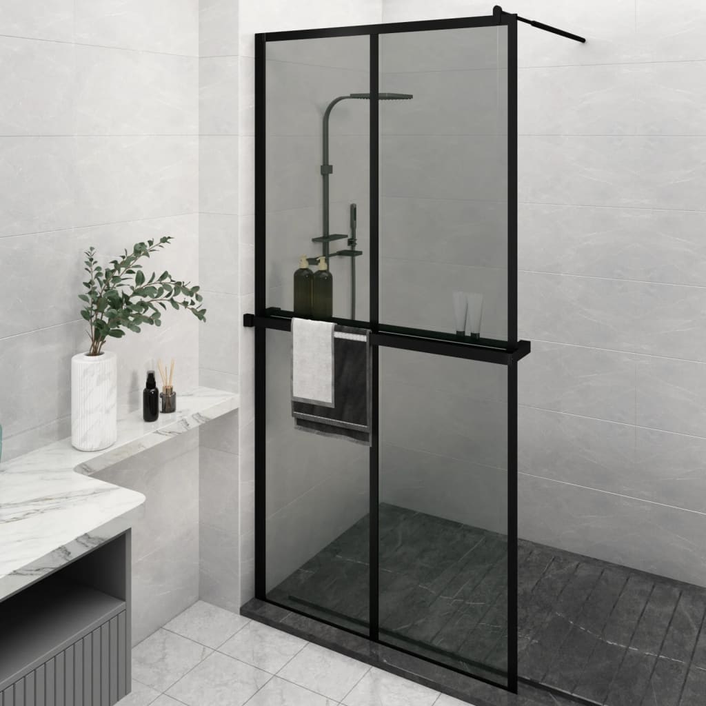 VidaXL Paroi de douche à l'italienne avec étagère 118x190 cm ESG verre aluminium noir