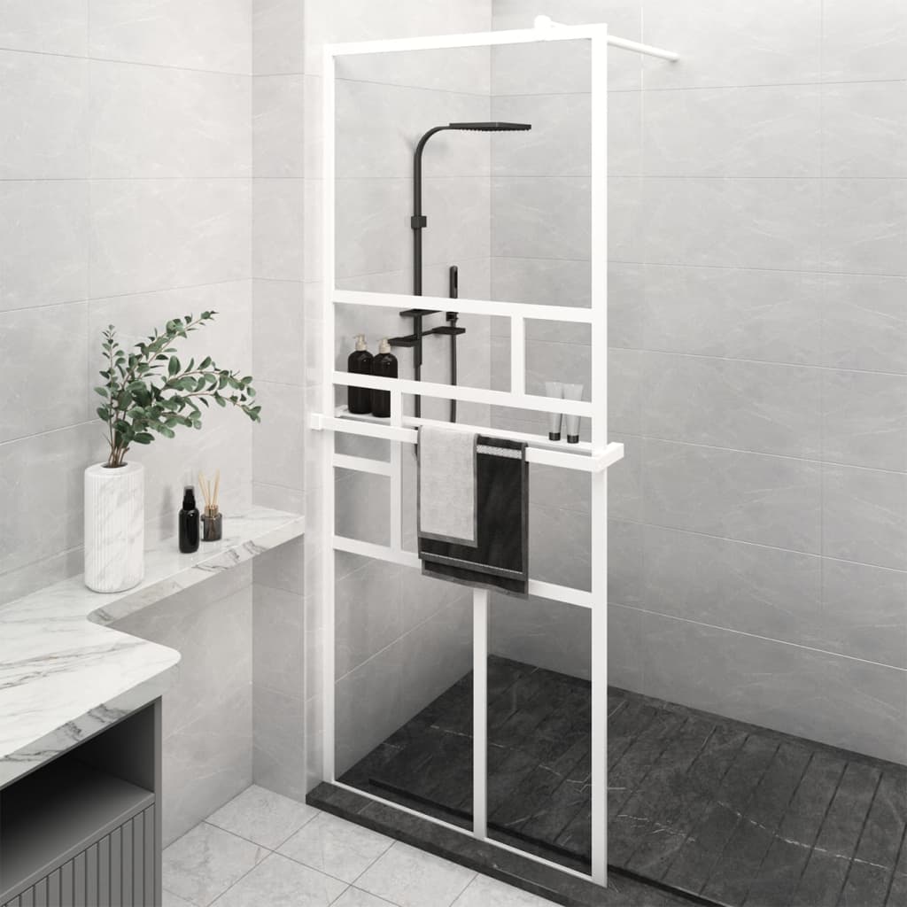 VidaXL Paroi de douche à l'italienne avec étagère 90x195 cm ESG verre aluminium blanc