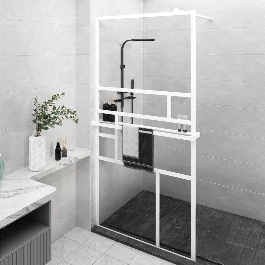 VidaXL Paroi de douche à l'italienne avec étagère 115x195 cm ESG verre aluminium blanc