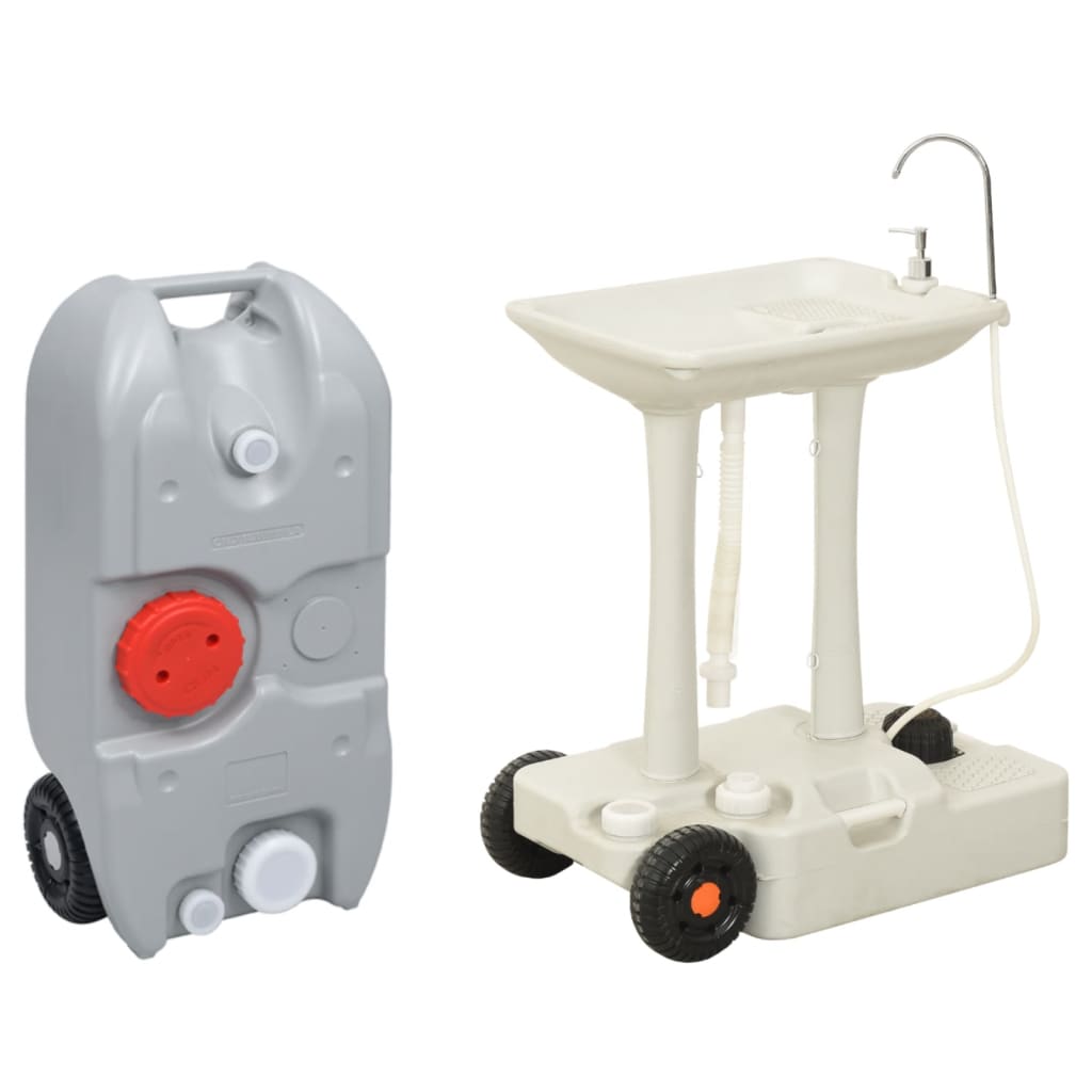 VidaXL Évier de camping avec réservoir d'eau sur roulettes, gris