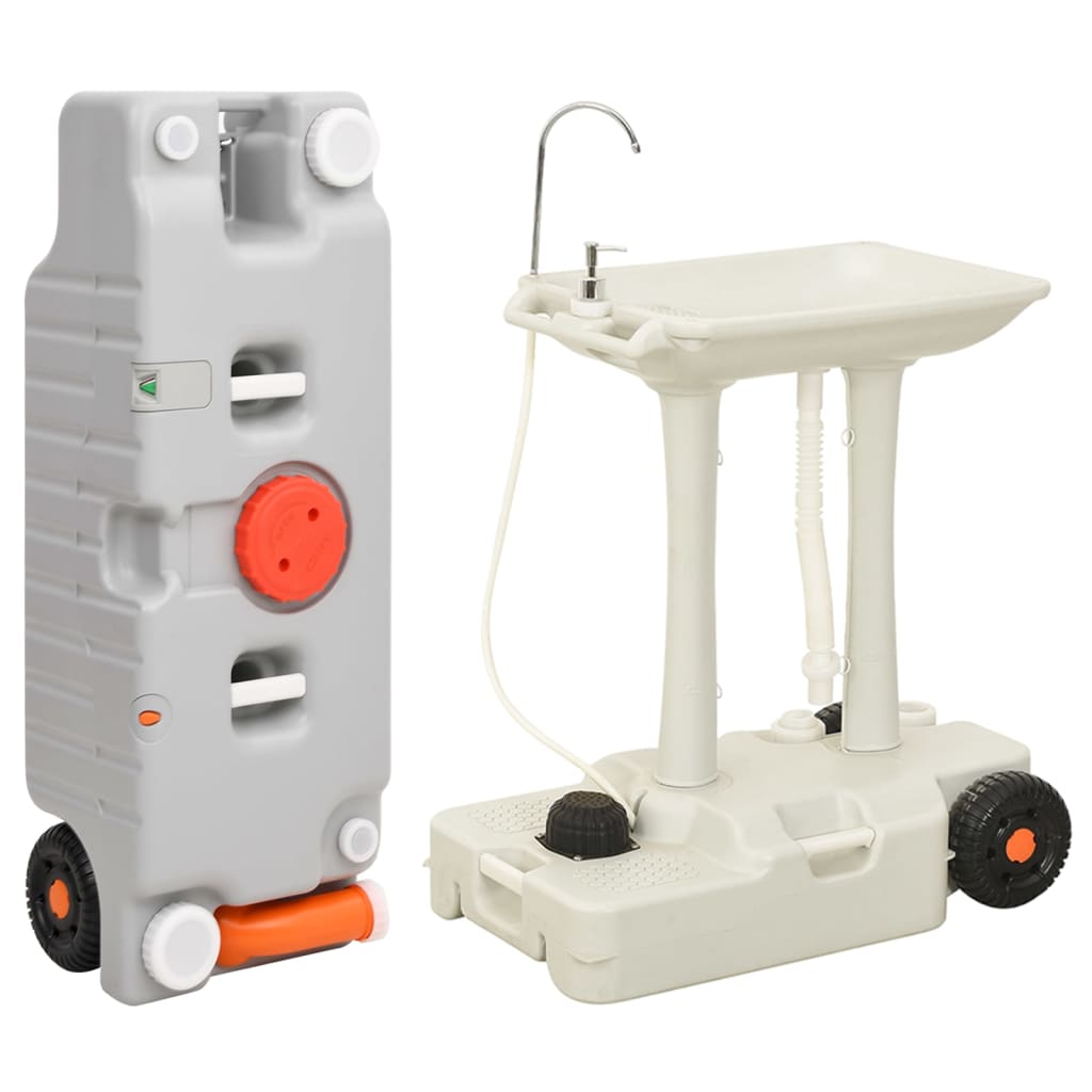 VidaXL Évier de camping avec réservoir d'eau sur roulettes, gris