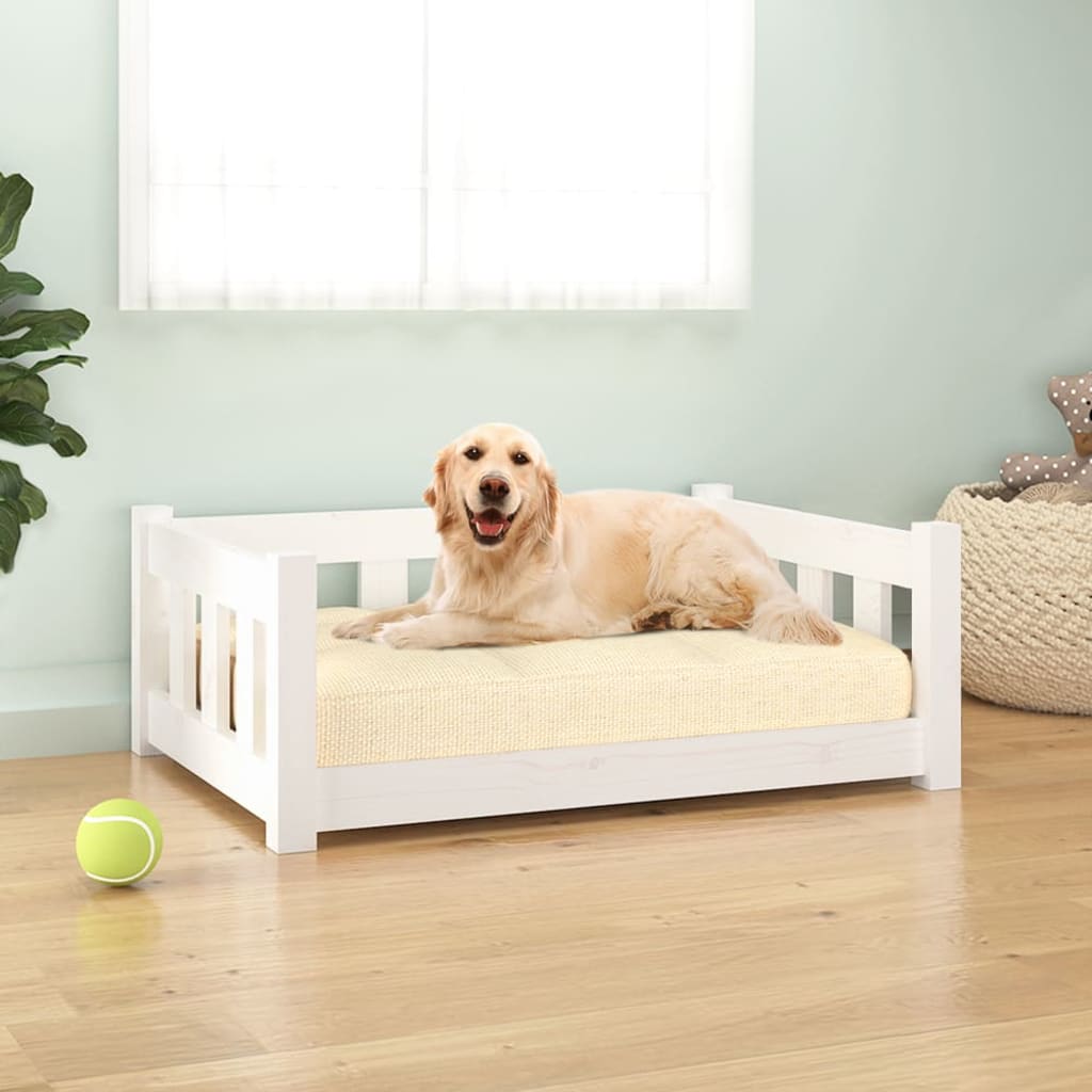 Vidaxl Dog Panier 75.5x55.5x28 cm Pine solide blanc