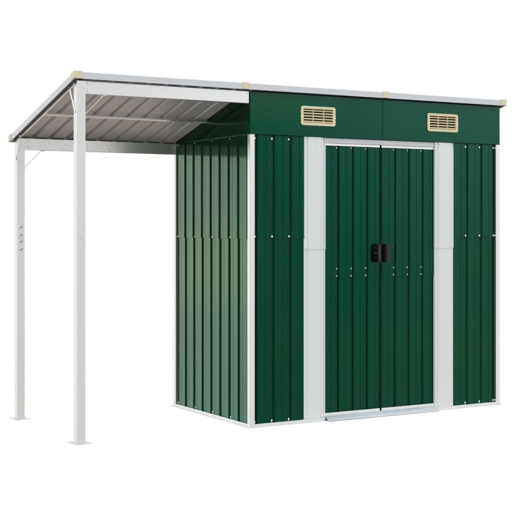 VidaXL Abri de jardin avec toit allongé 277x110,5x181 cm acier vert