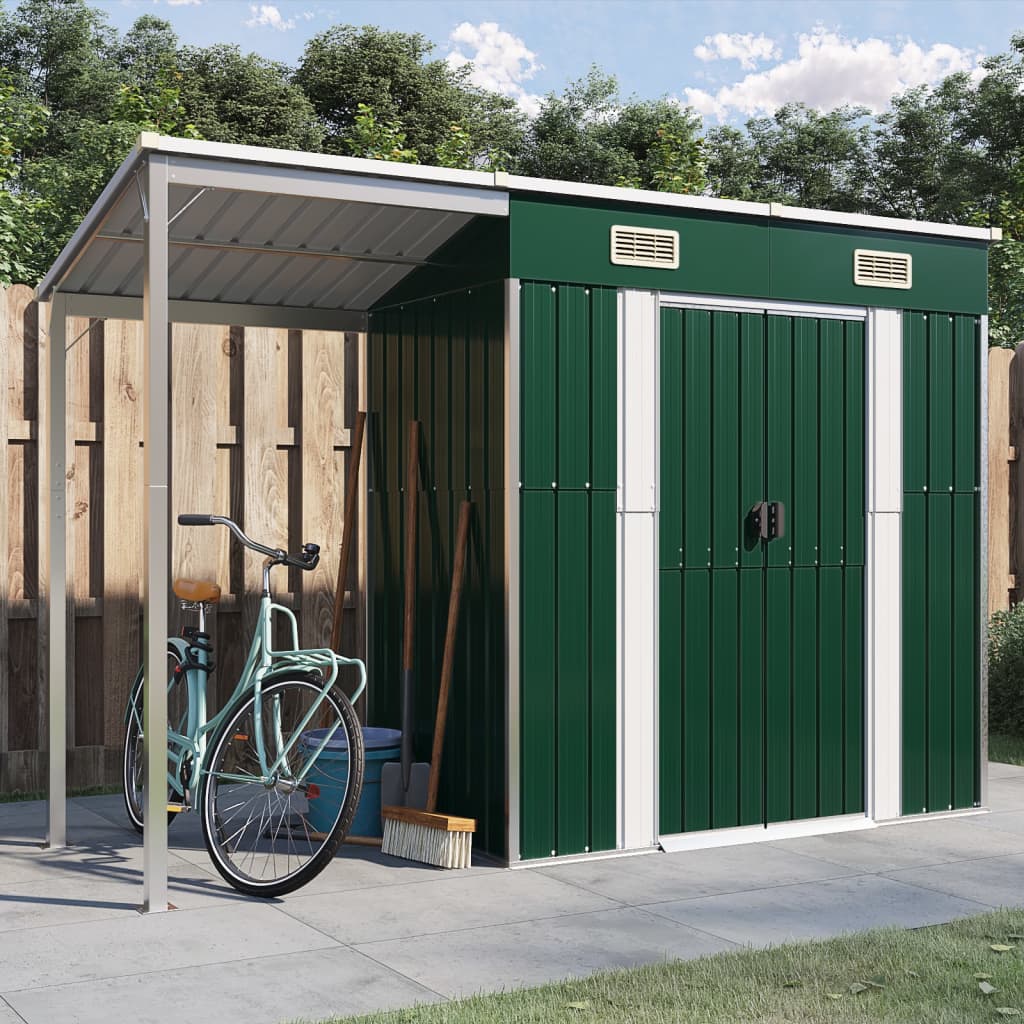 VidaXL Abri de jardin avec toit allongé 277x110,5x181 cm acier vert