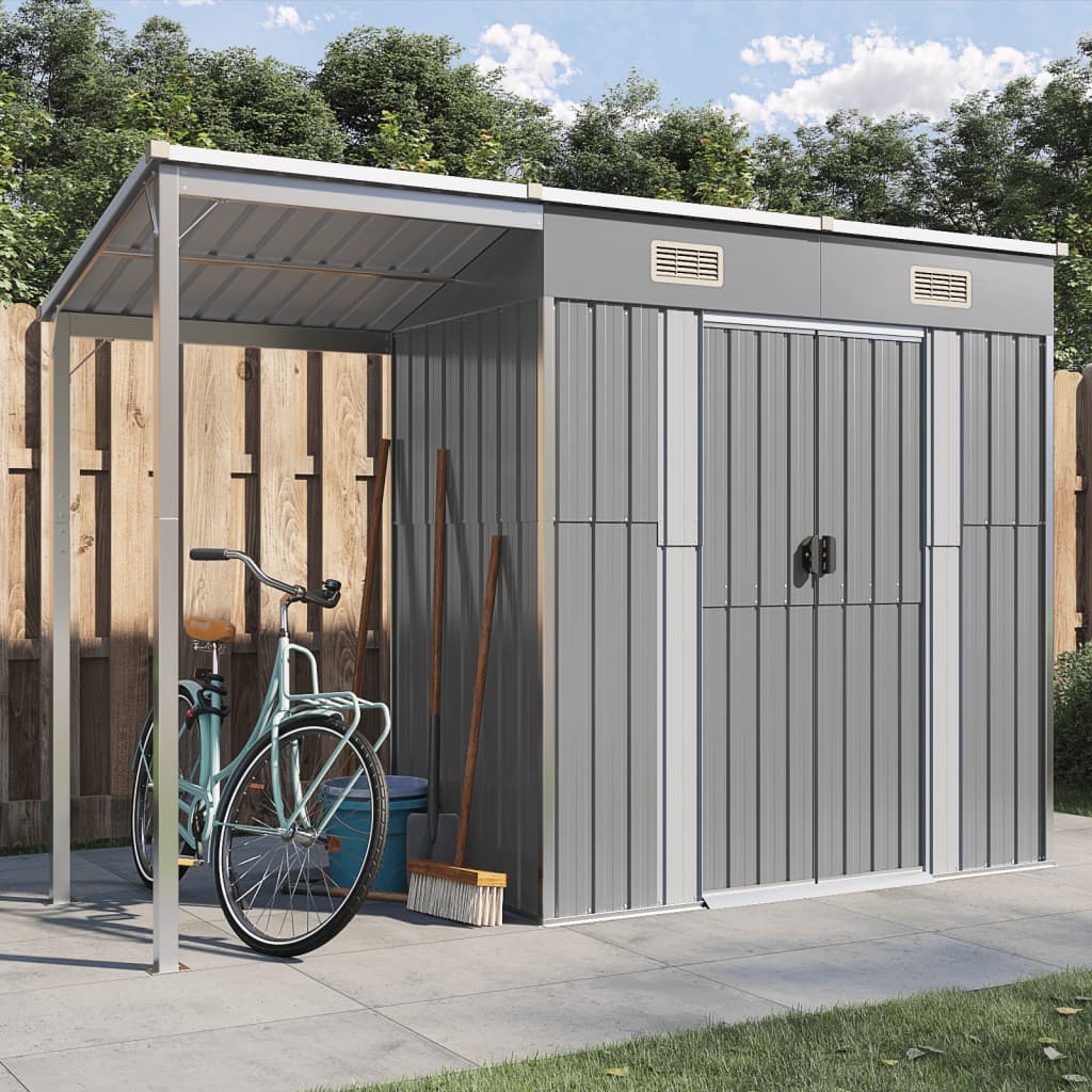 VidaXL Abri de jardin avec toit allongé 277x110,5x181 cm acier gris clair