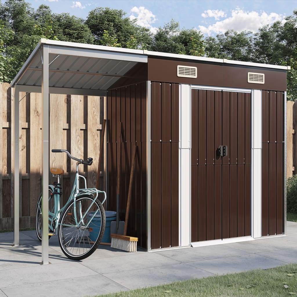 VidaXL Abri de jardin avec toit allongé 277x110,5x181 cm acier marron