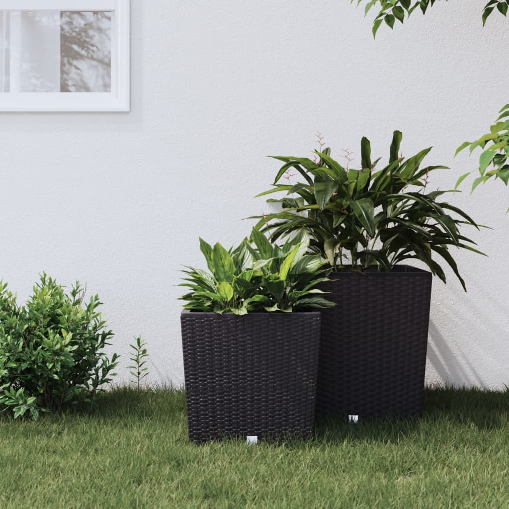 Vidaxxl jardinière avec plateau amovible aspect rotin 21 32 l pp anthracite