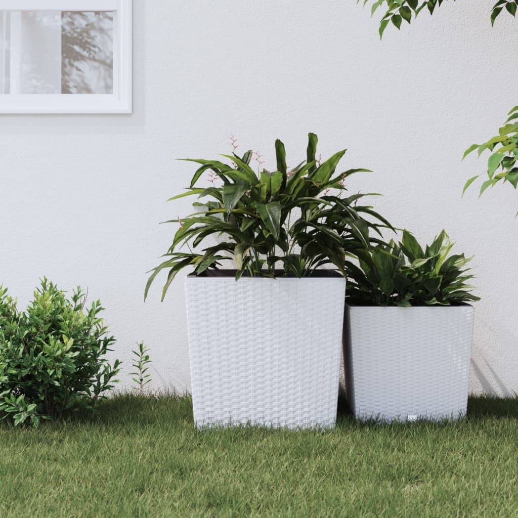 Vidaxxl jardinière avec plateau amovible aspect rotin 37 64 l pp blanc