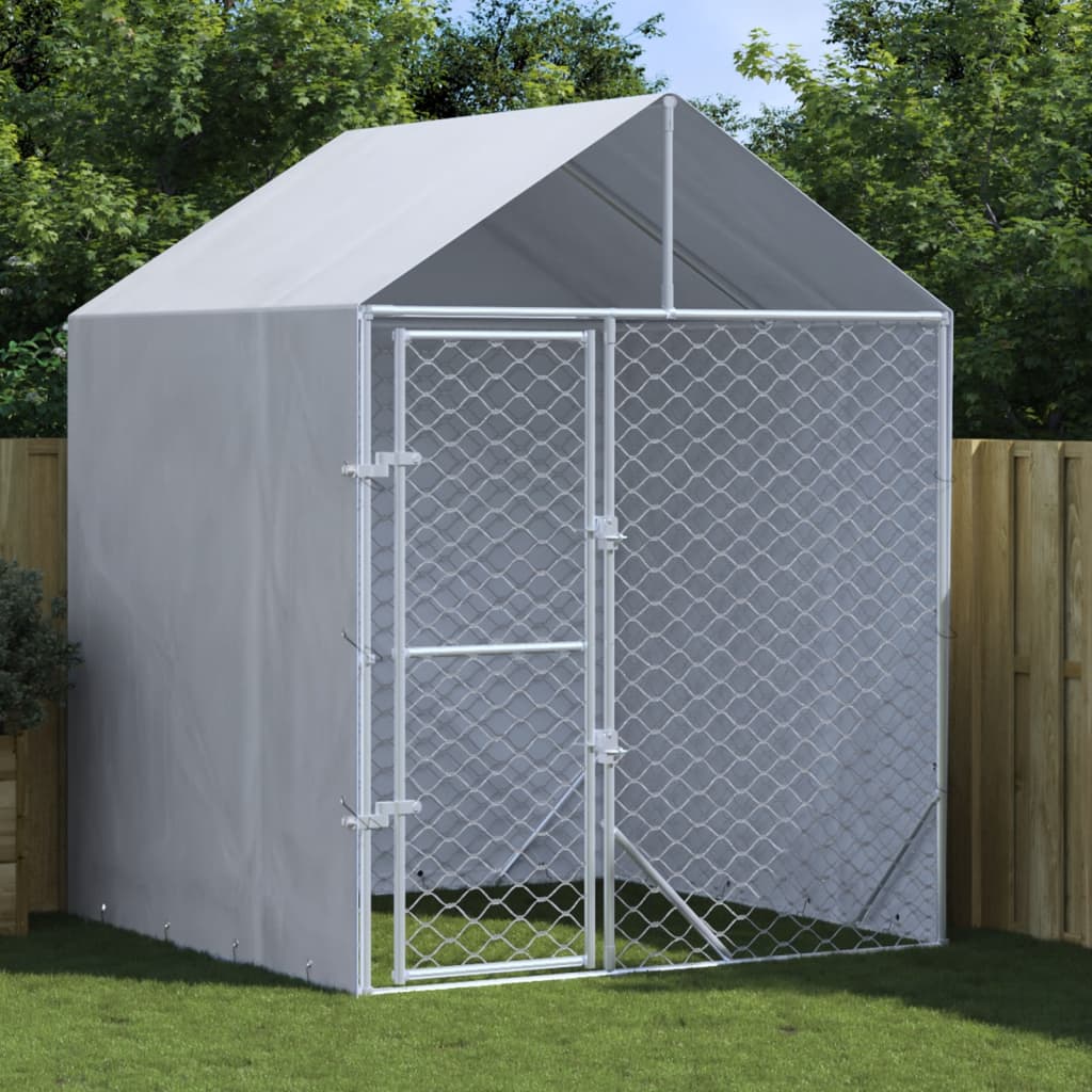 VidaXL Chenil pour chien avec toit 2x2x2,5 m en acier galvanisé argent