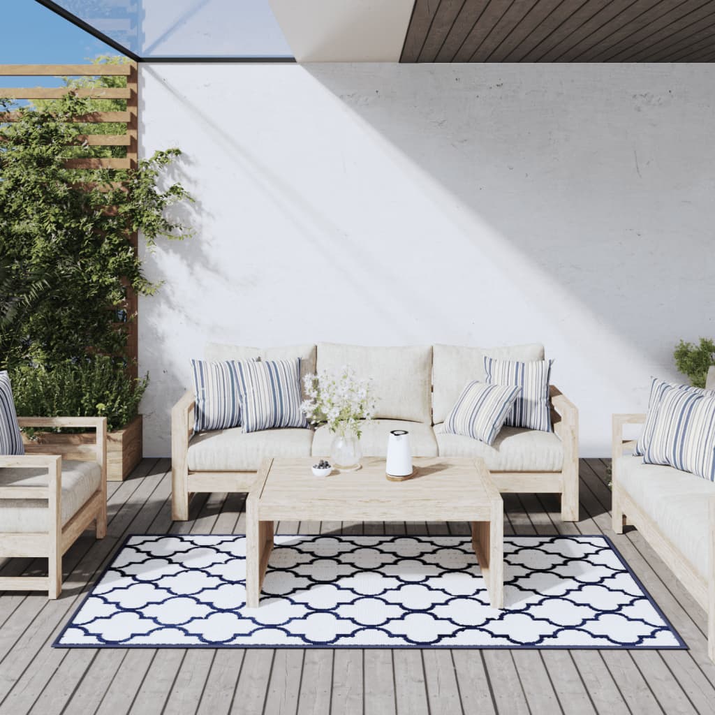 Vidaxx tapis d'extérieur réversible 100x200 cm bleu marine et blanc