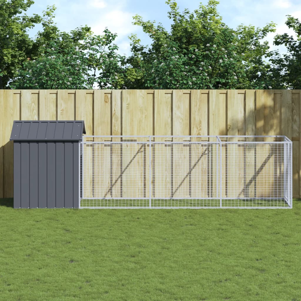 VidaXL Niche pour chien avec toit 117x405x123 cm Acier galvanisé Anthracite