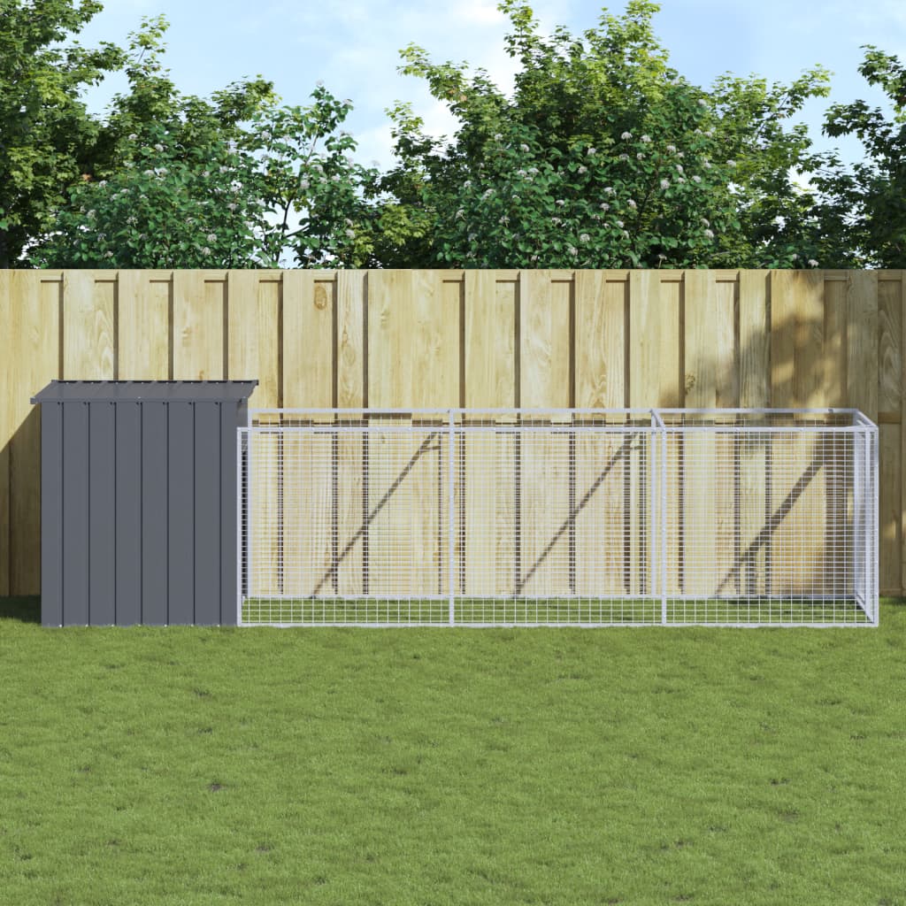 VidaXL Niche pour chien avec enclos 110x405x110 cm Acier galvanisé Anthracite