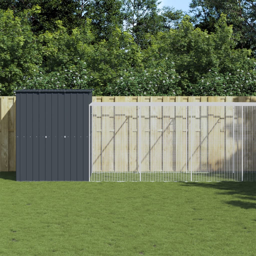 VidaXL Poulailler avec enclos 165x659x181 cm Acier Galvanisé Anthracite