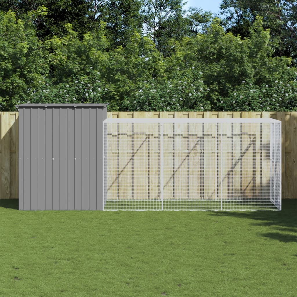VidaXL Poulailler avec enclos 165x455x181 cm acier gris clair