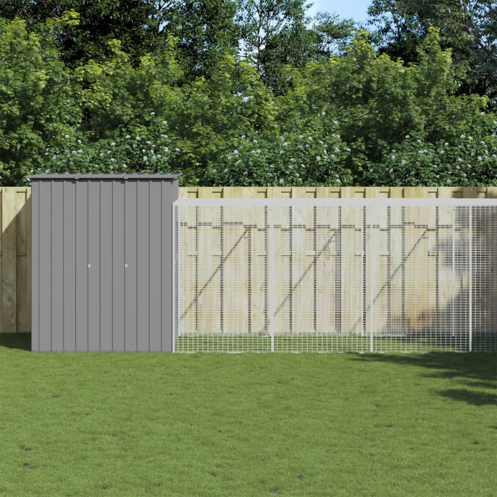 VidaXL Poulailler avec enclos 165x1271x181 cm Acier Gris Clair