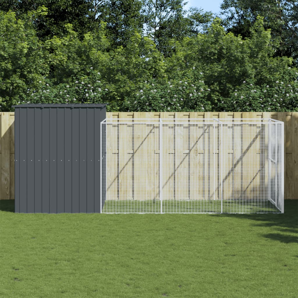 VidaXL Niche pour chien avec enclos 214x457x181 cm Acier galvanisé Anthracite