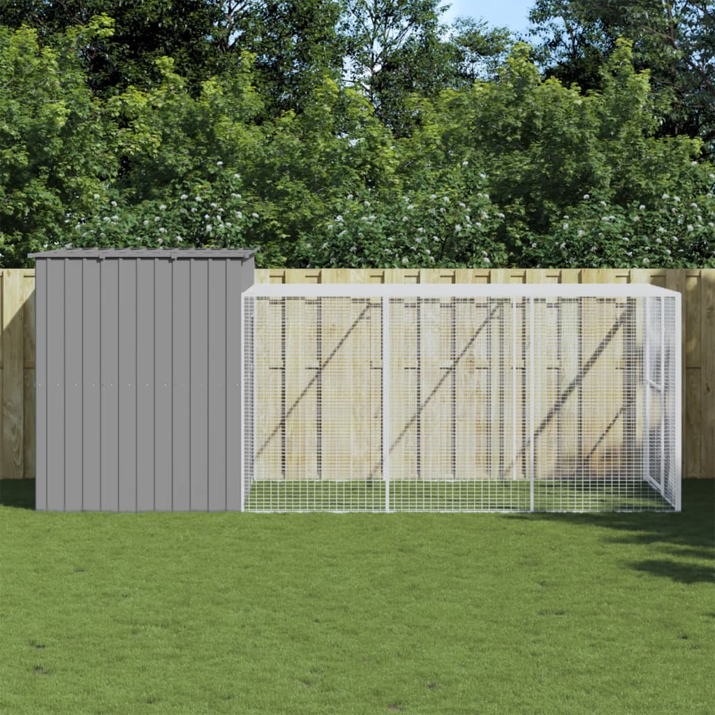 VidaXL Niche avec enclos 214x457x181 cm acier gris clair